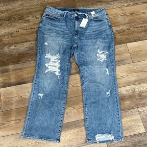 NWT Judy Blue Distressed Straight Leg Jeans - Blue